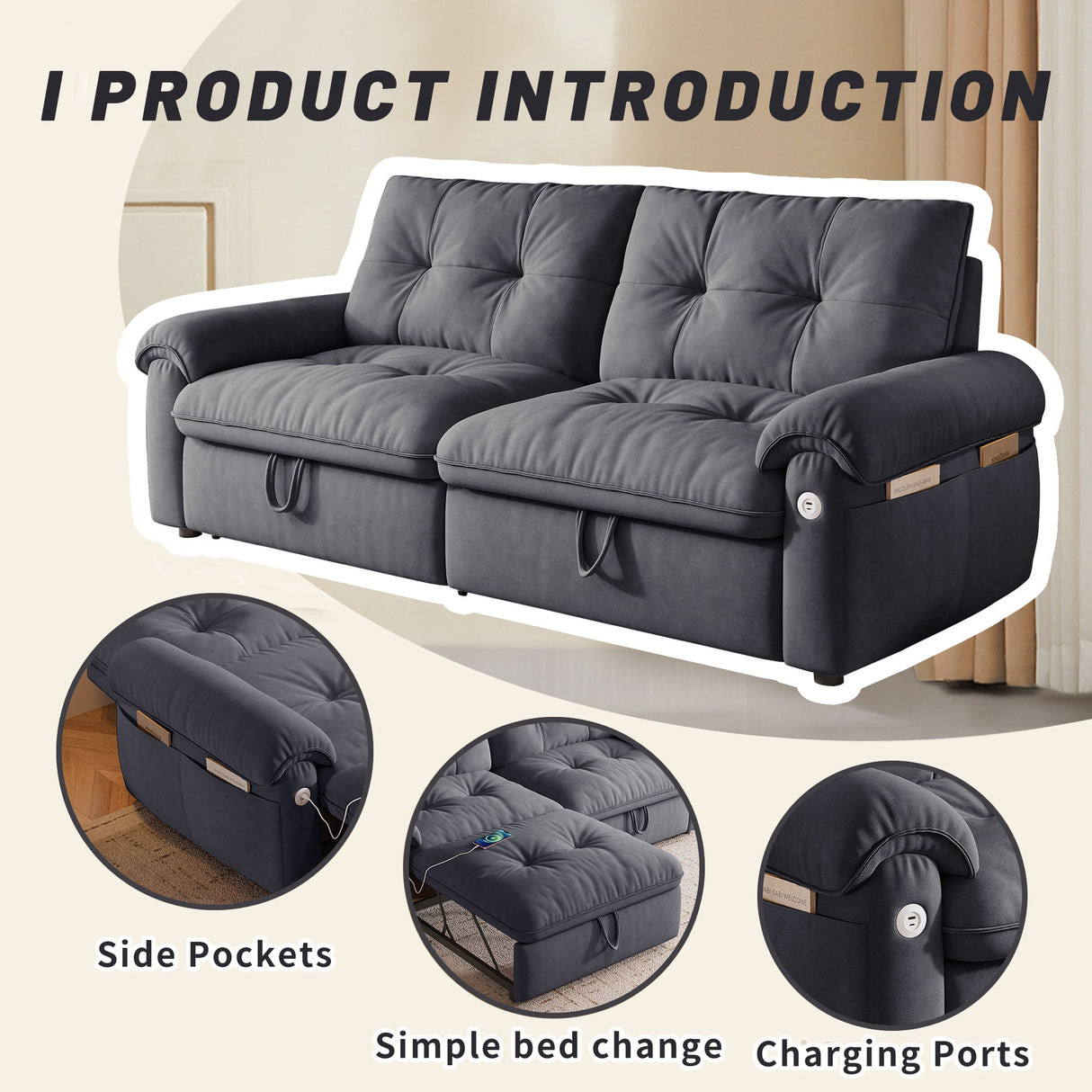 77-Inch Convertible Sofa Bed