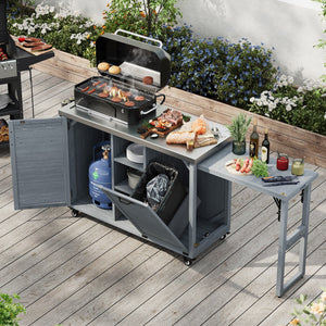 K&K 78.3' Outdoor Kitchen Island with Foldable Grill Table