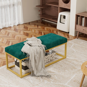 Mid-Century Modern Storage Bench for Entryway with Steel Frame - Synthetic Leather