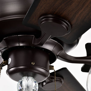 52" Crystal Shade Ceiling Fan Lamp, 3 Speed, 4 Timing, 5 Reversible Blades Crystal Ceiling Fan, 5 Pieces X E12 (No Include Bulb), Hand Pull Chain - Matte Black