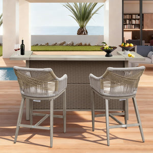 Outdoor Home Bar Unit Set of 3, All-Weather Wicker & Aluminum Frame