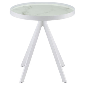 Briggs Round Marble Printed Glass Top End Side Table White