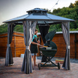 Outdoor Grill Gazebo 8x8FT with UV-Resistant Roof and Storage Hooks