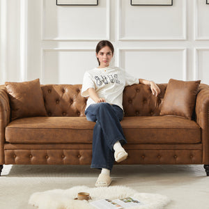 Tech Fabric Chesterfield Sofa with Rolled Arms - 3 Seater