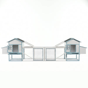 Large Wooden Chicken Coop with Double Nesting Boxes, Outdoor Walk-In Chicken Run with Waterproof Asphalt Roof, Fir Wood Poultry Cage with Pull-Out Dropping Trays