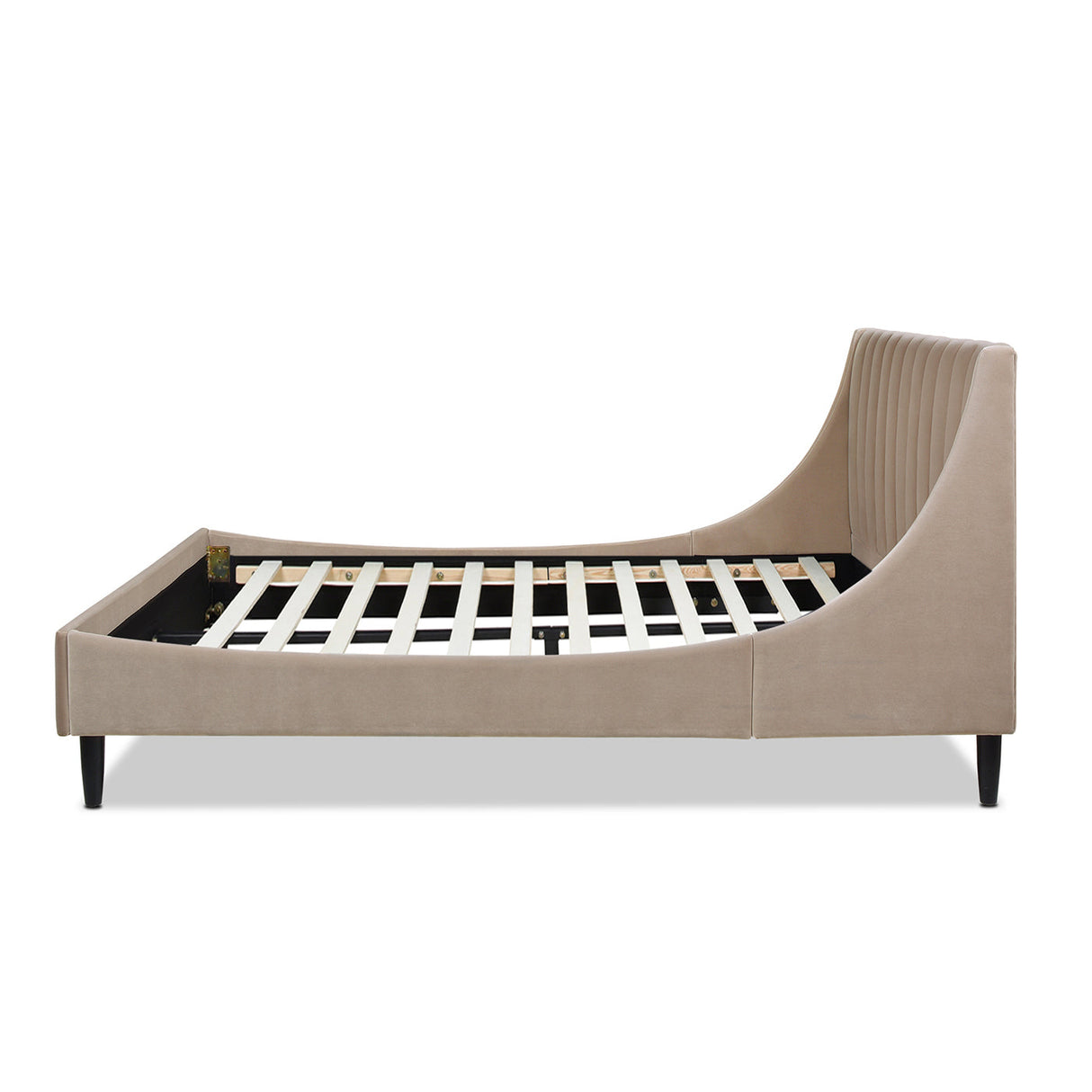 Aspen Vertical Tufted Modern Headboard Platform Bed Set, Queen, Mink Beige Performance Velvet