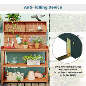 TOPMAX 65' Large Wooden Farmhouse Rustic Outdoor Potting Bench Table