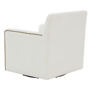 Cream Swivel Accent Chair with Antique Brass Nailhead Trim