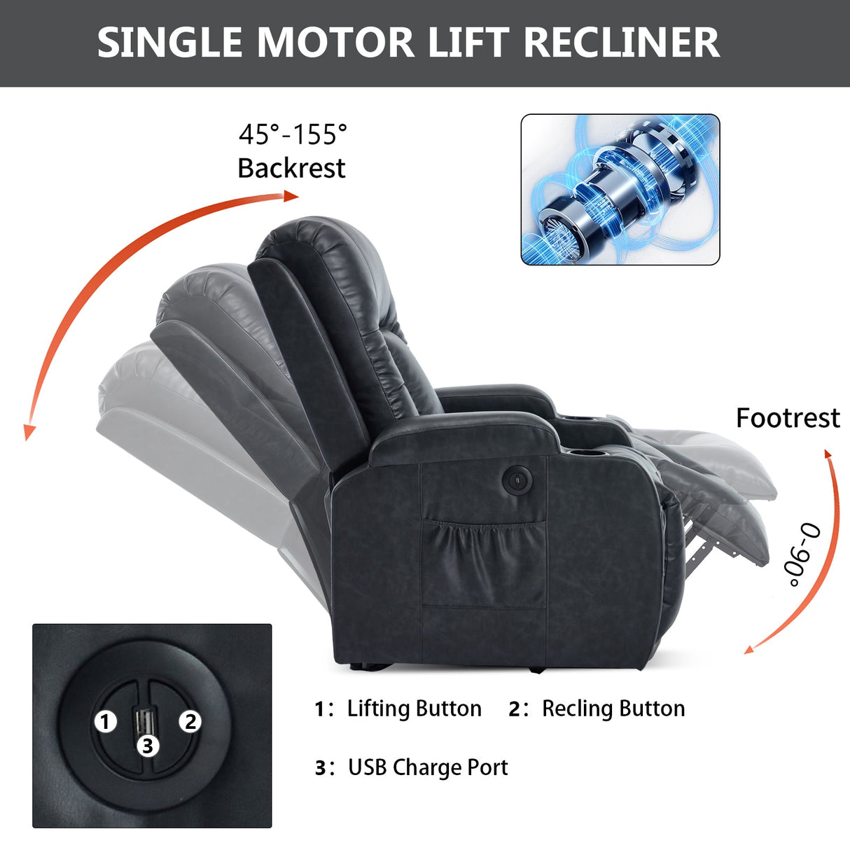 Dark Recliner with Power Lift Assistance