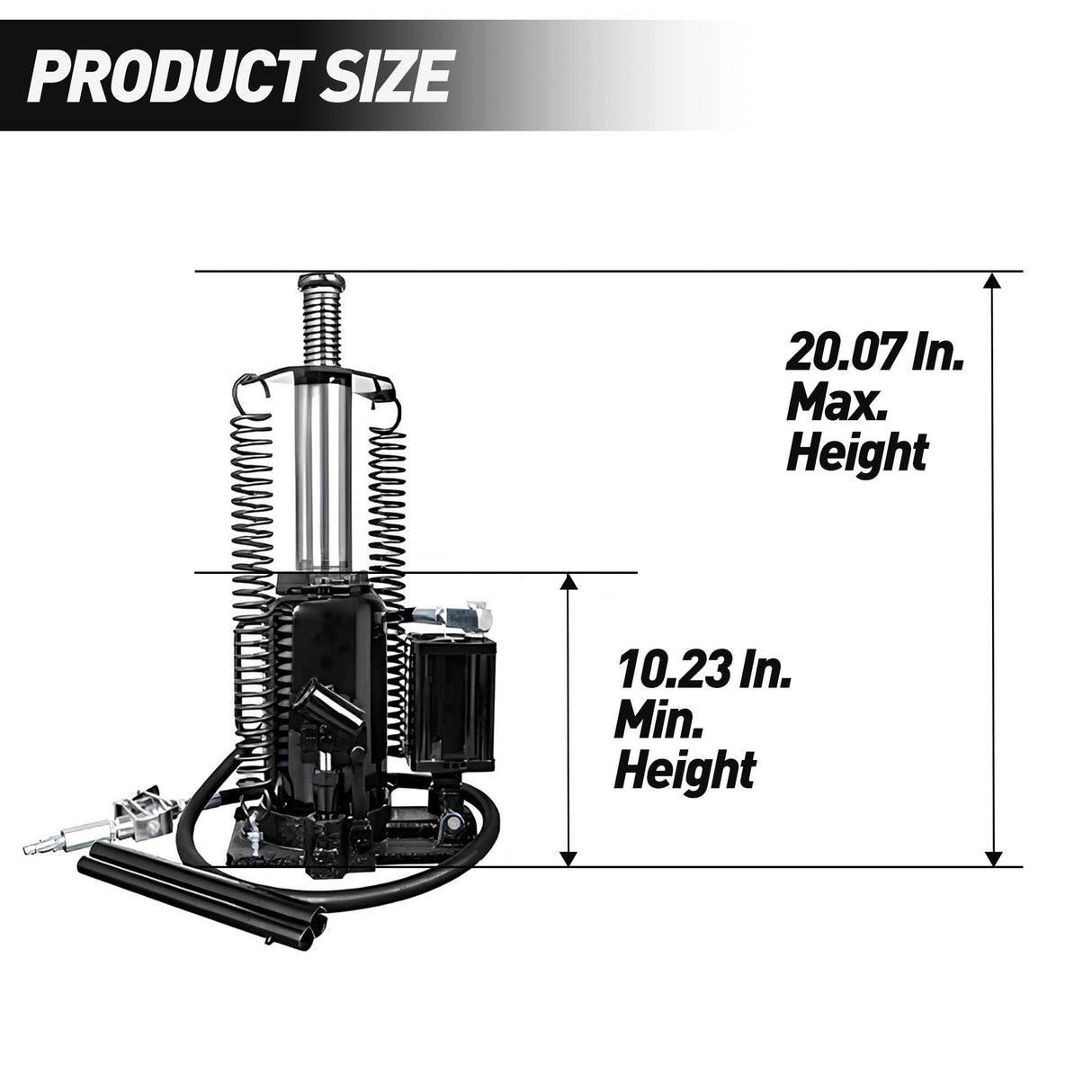 Air Hydraulic Bottle Jack, 20 Ton / 40000 Lbs, 10.23-20.07-Inch Lifting Range