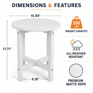 White HDPE Outdoor Side Table, 16 in. Round All-Weather Patio End Table