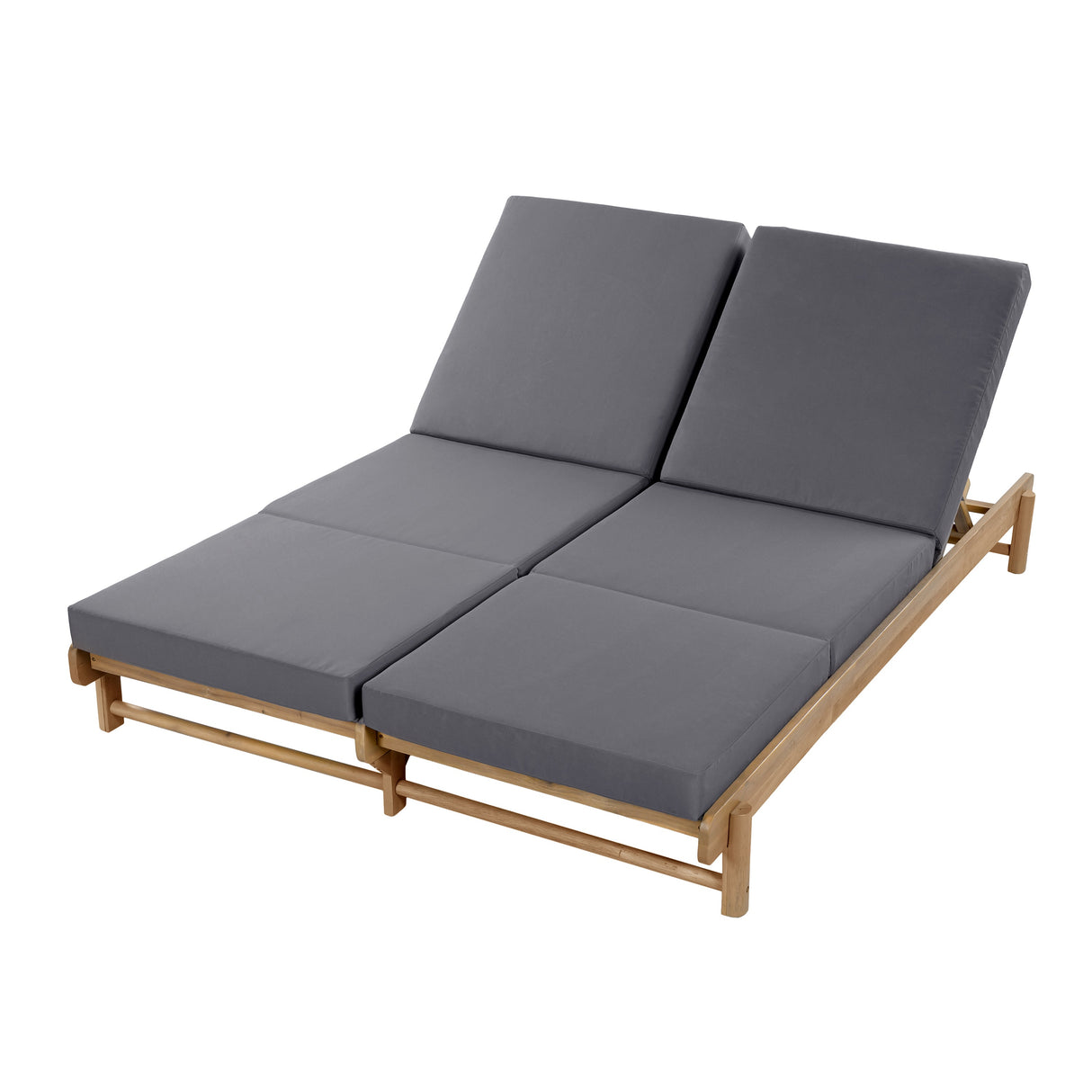 Light Teak Acacia Wood Double Chaise Lounger Set