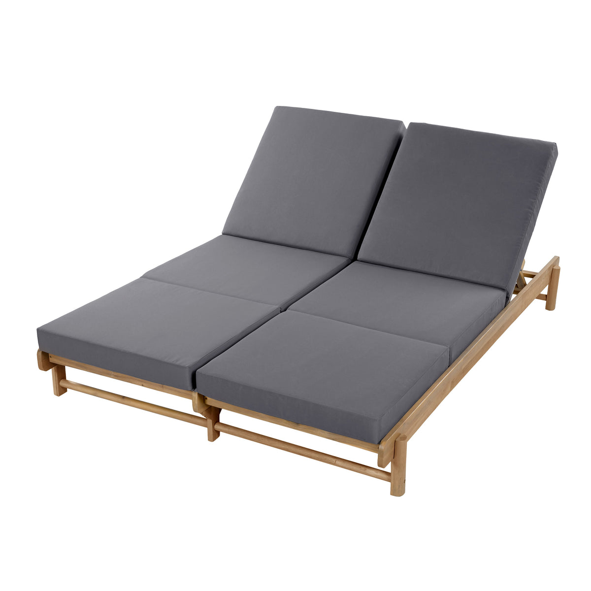 Light Teak Acacia Wood Double Chaise Lounger Set