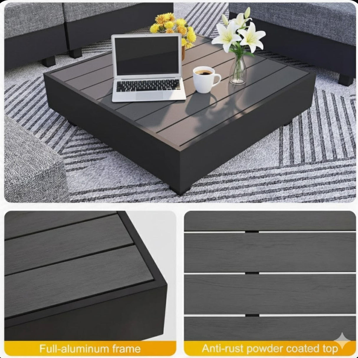 Patio Sectional Set With Modular Armless Chairs And Coffee Table - Gray