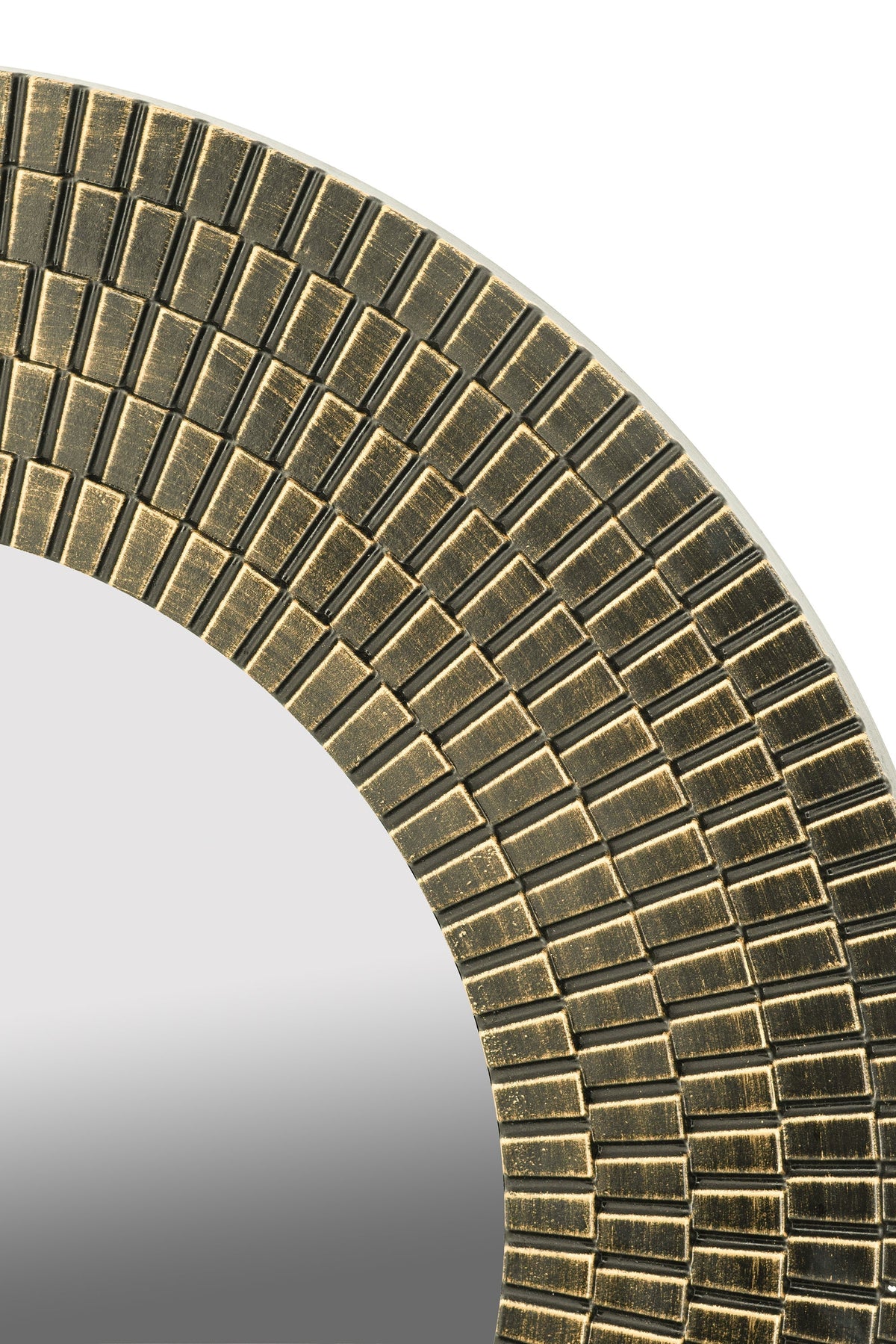 Round Gold and Black Wooden Accent Mirror with Woven Texture - 29.5"