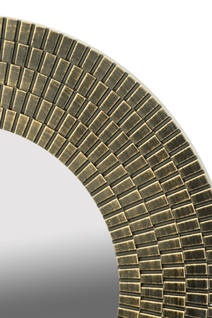 Round Gold and Black Wooden Accent Mirror with Woven Texture - 29.5"