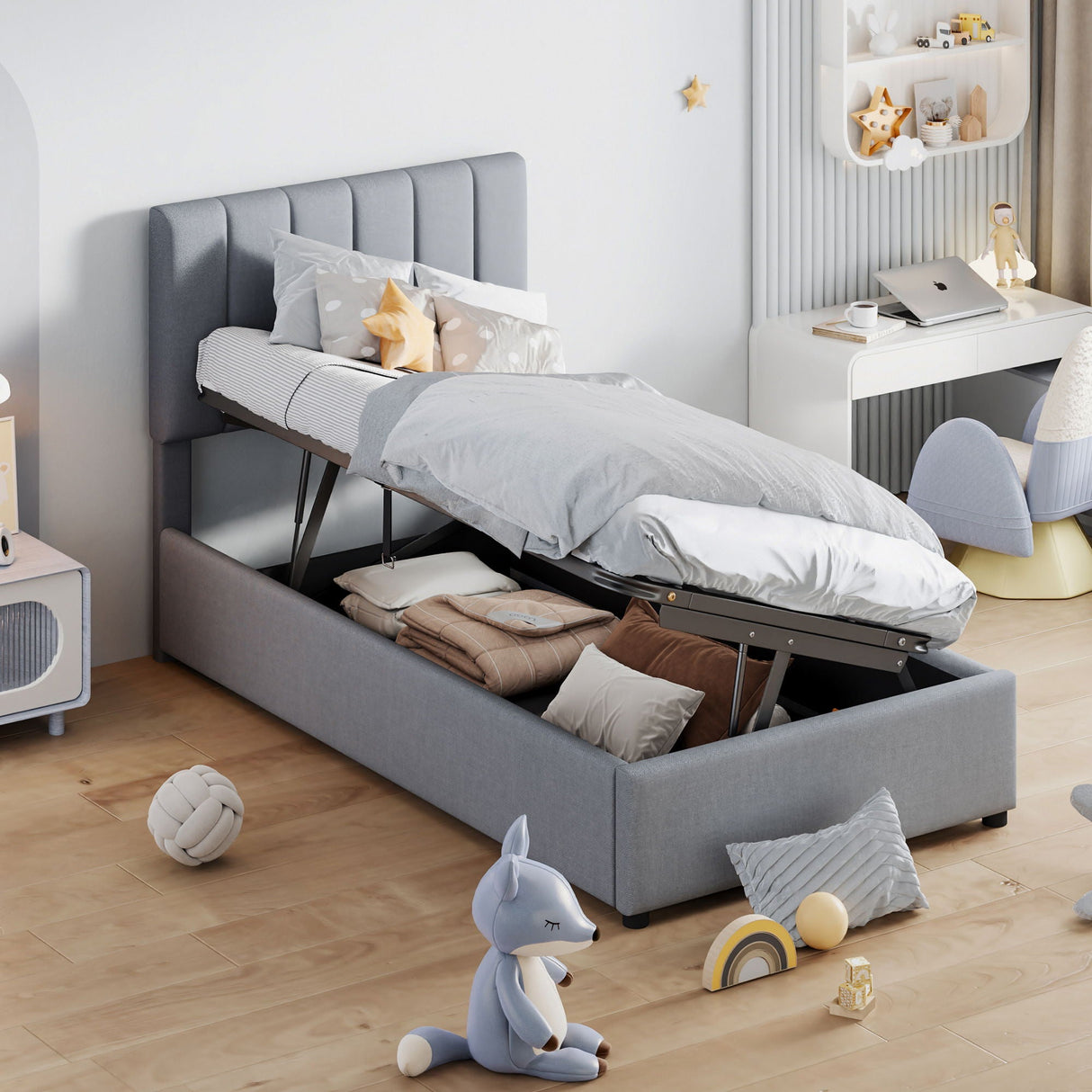 Upholstered Platform Bed With A Hydraulic Storage System