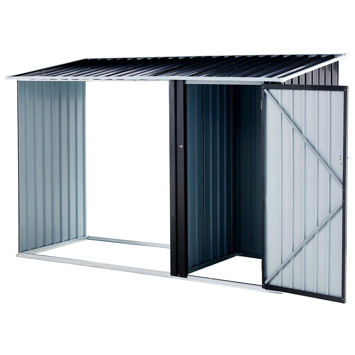Anthracite Galvanized Steel Firewood Storage Shed with Log Holder - Black