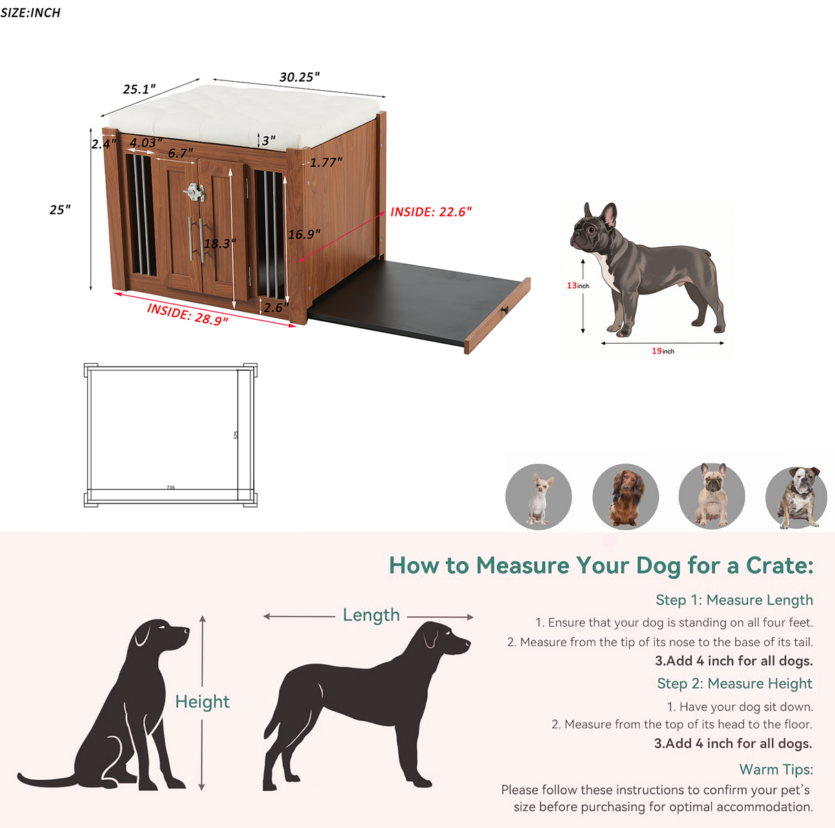 2 in 1 Walnut Dog Crate Night Stand with Storage