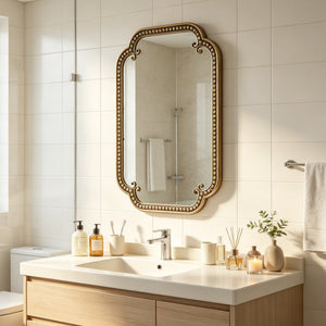 Gold Irregular Beaded Metal Framed Wall Mirror - Large
