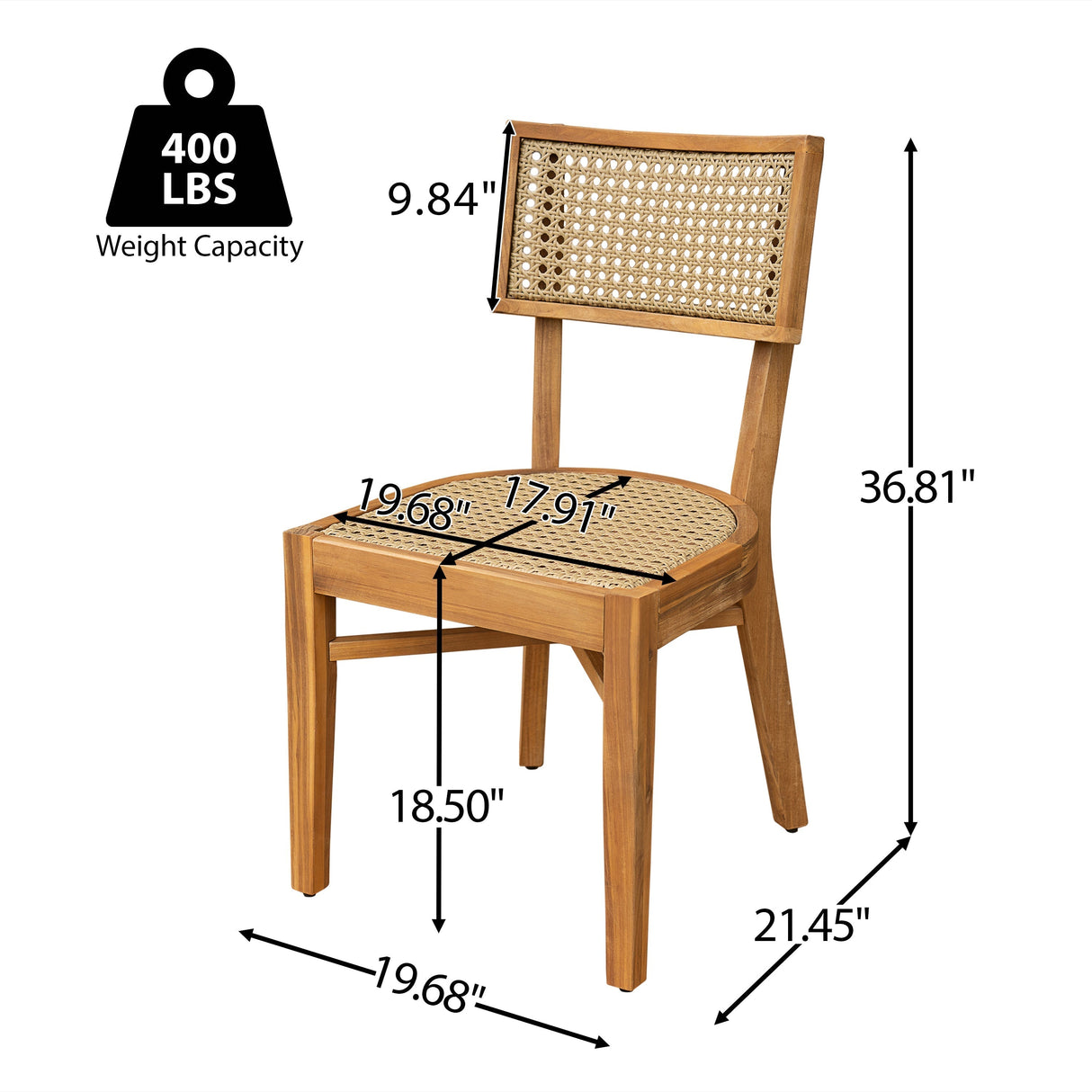 Netro Acacia Wood Dining Chair with Light Brown Wicker