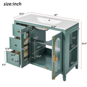 Bathroom Vanity with 3 Drawers and 2 Soft-Close Doors Cabinet - Lake Green