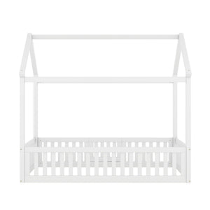 Wood House Bed With Fence And Door