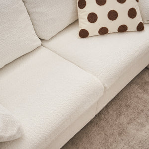 Modern Loveseat Sofa 2-Seater - Plush Chenille Fabric Ivory White
