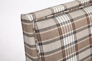 Upholstered Accent Chair with Brown Linen Fabric and Nailhead Trim