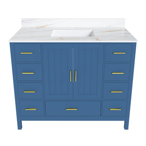 42" Modern Solid Wood Bathroom Vanity with Sink, 43" Carrara