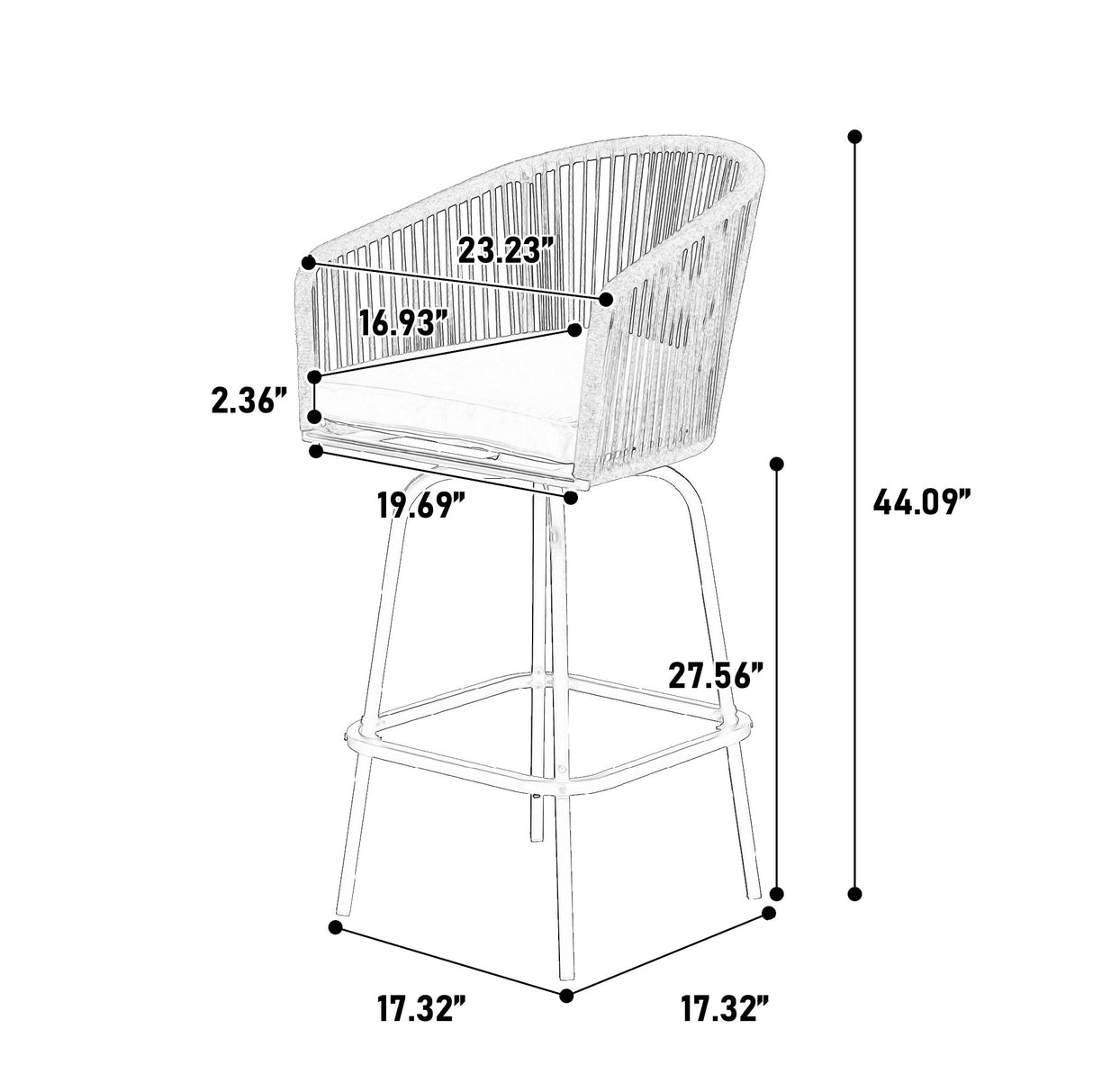 Outdoor Bar Stools Set of 4 with Armrests and Backrest