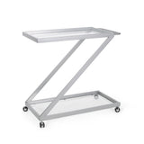 Modern Z-Shaped Bar Cart with Tempered Glass Shelves