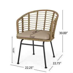 Randy Modern Wicker Chair With Water Resistant Cushions - Brown / Beige