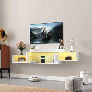 65.35in Wall Mounted Floating TV Stand with 20 Color LEDs and Charging Station