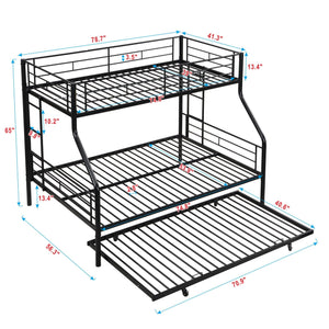 Twin Over Full Modern Metal Bunk Bed With Trundle - Black