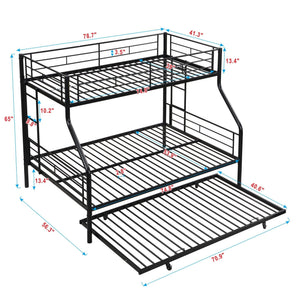 Twin Over Full Modern Metal Bunk Bed with Trundle - Black