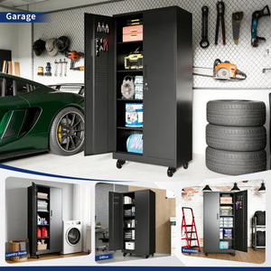 Heavy Duty Metal Storage Cabinet with Doors and Wheels