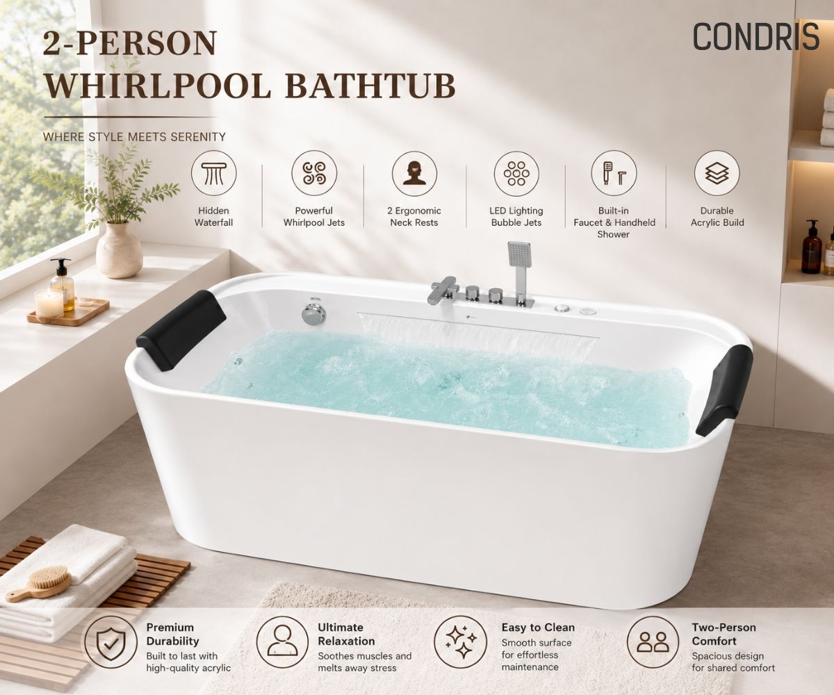 Condris 67" x 35" Whirlpool Bathtub for 2-Person