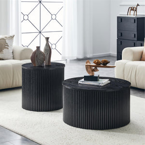 2-Piece Nesting Coffee Table Set, Roman Column Design MDF Round Tables with Built-in Storage