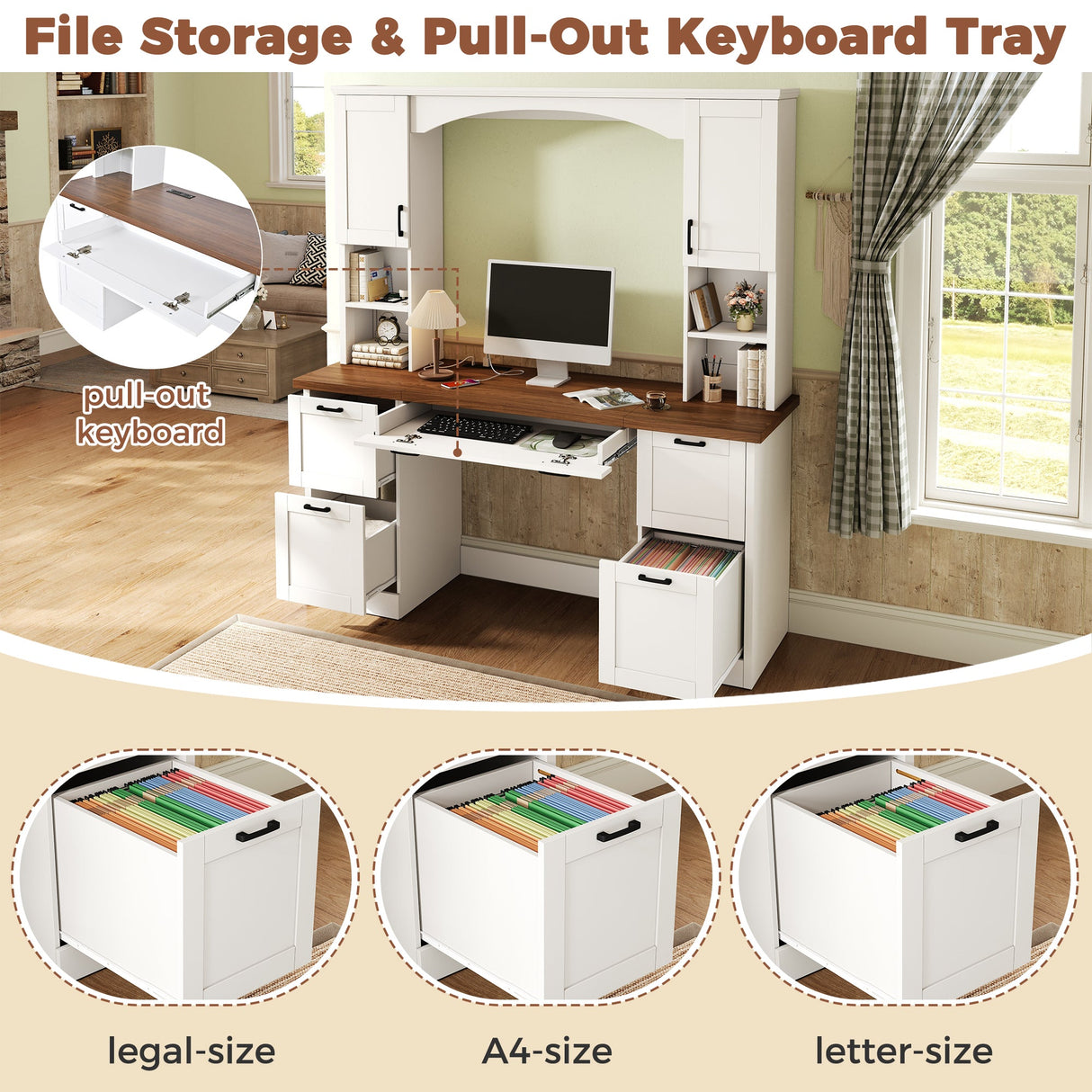 ON-Trend Farmhouse Arched Computer Desk with Hutch