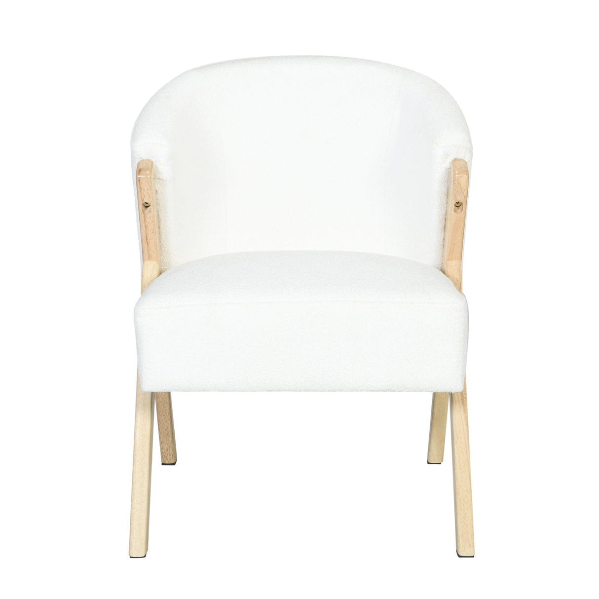 Modern Accent Chair with White Polyester Upholstery and Solid Wood Frame