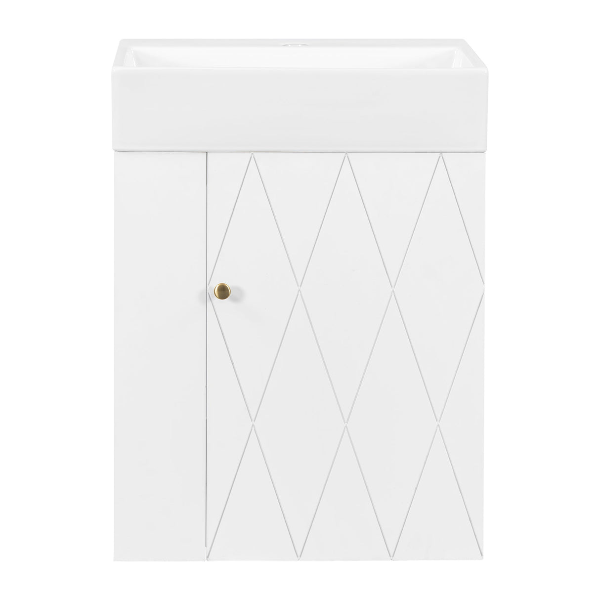 20 Inch Bathroom Vanity with Ceramic Sink, Diamond Pattern Door Design