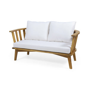 2-Person Outdoor Acacia Wood Patio Seating Group with Cushions and Coffee Table