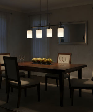 31"W 4-Light Kitchen Island Light Fixture Brushed Nickel Finish Frosted Glass Shade