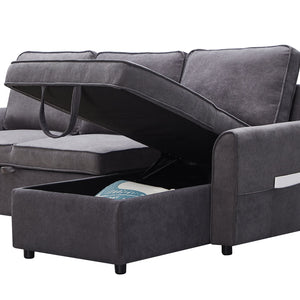 Modern Modular L-Shaped Sofa Bed with Chaise - Dark Grey Linen