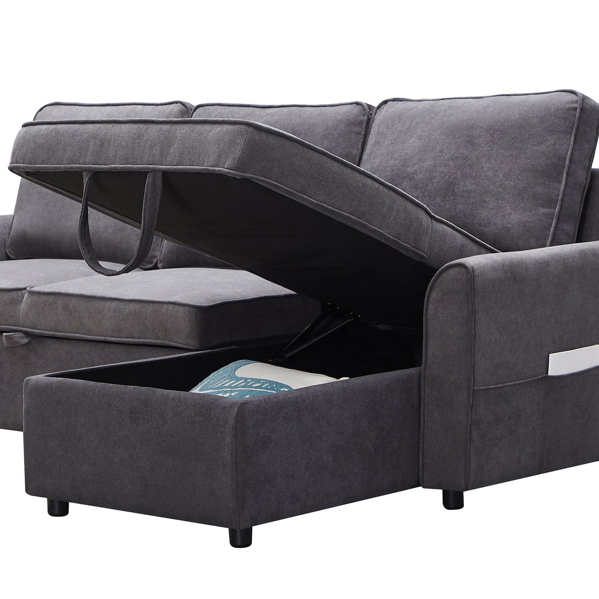 Modern Modular L-Shaped Sofa Bed with ChaiseDark Grey Linen