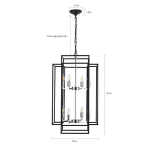 18' Modern 8-Light Black & Chrome Geometric Pendant Chandelier, Industrial Metal Frame, Adjustable Hanging Light for Living Room, Dining Room, Kitchen (No Bulbs)