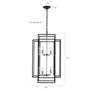 18' Modern 8-Light Black & Chrome Geometric Pendant Chandelier, Industrial Metal Frame, Adjustable Hanging Light for Living Room, Dining Room, Kitchen (No Bulbs)