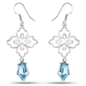 12.82 Carat Genuine Swiss Blue Topaz .925 Sterling Silver Earrings