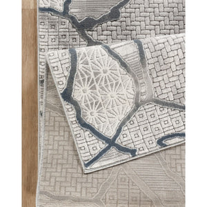 Geometric 3D Effect Area Rug with Durable Polyester - Gray/Ivory